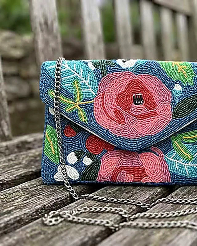 Denim Rose Chain Clutch