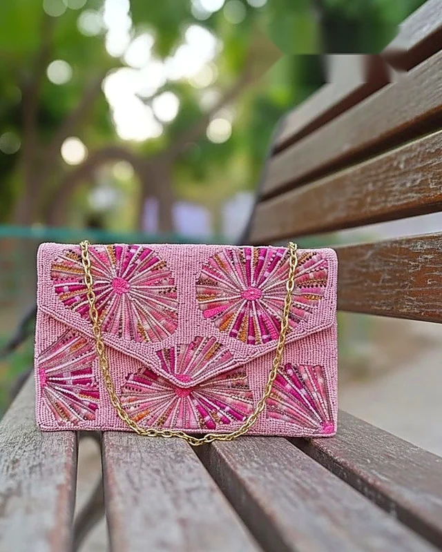 Pink Fan Chain Clutch